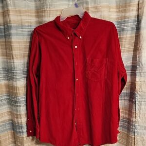 Chaps Mens Red Corduroy Casual Button Down Shirt